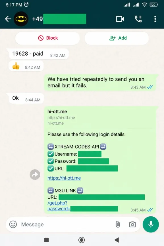 WhatsApp review from a NeoCasterTV customer